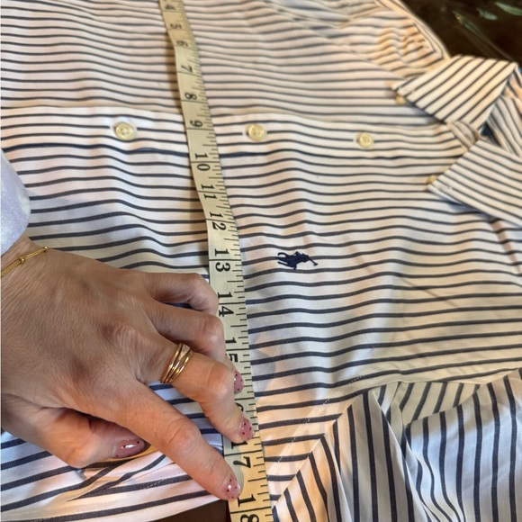 Ralph Lauren  Women’s White and Navy Striped Button-Down Shirt Size M - Picture 6 of 8